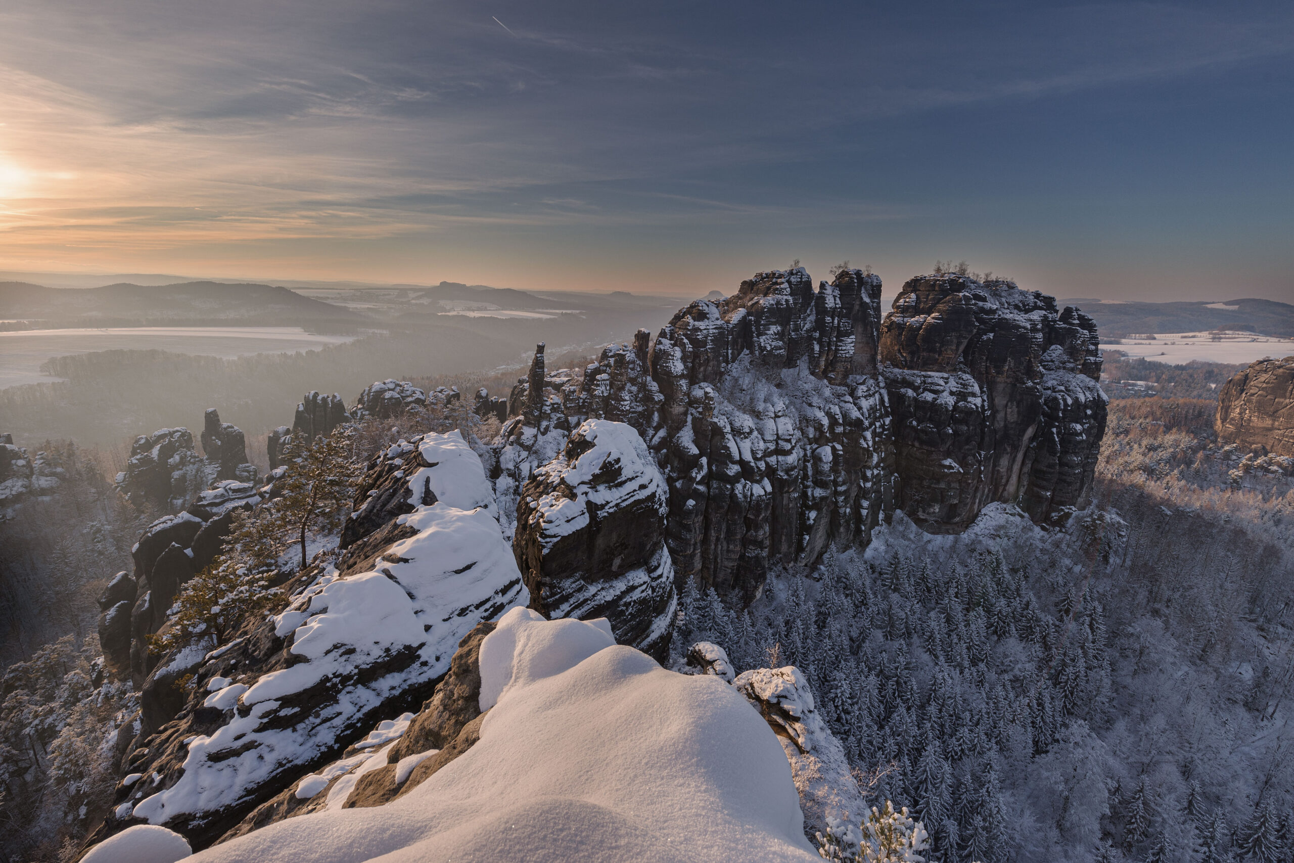 Die Schrammsteine im Winterlichen Sonnenuntergang
